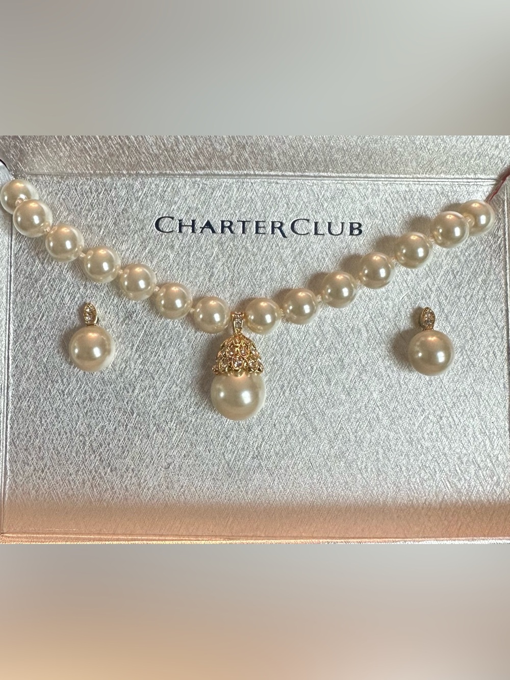 Charter Club Cream and Gold Pearl Necklace and Earring Set
